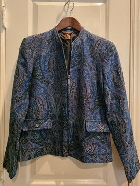 Multiples  Blue Paisley Zip-Front Jacket Sz Small